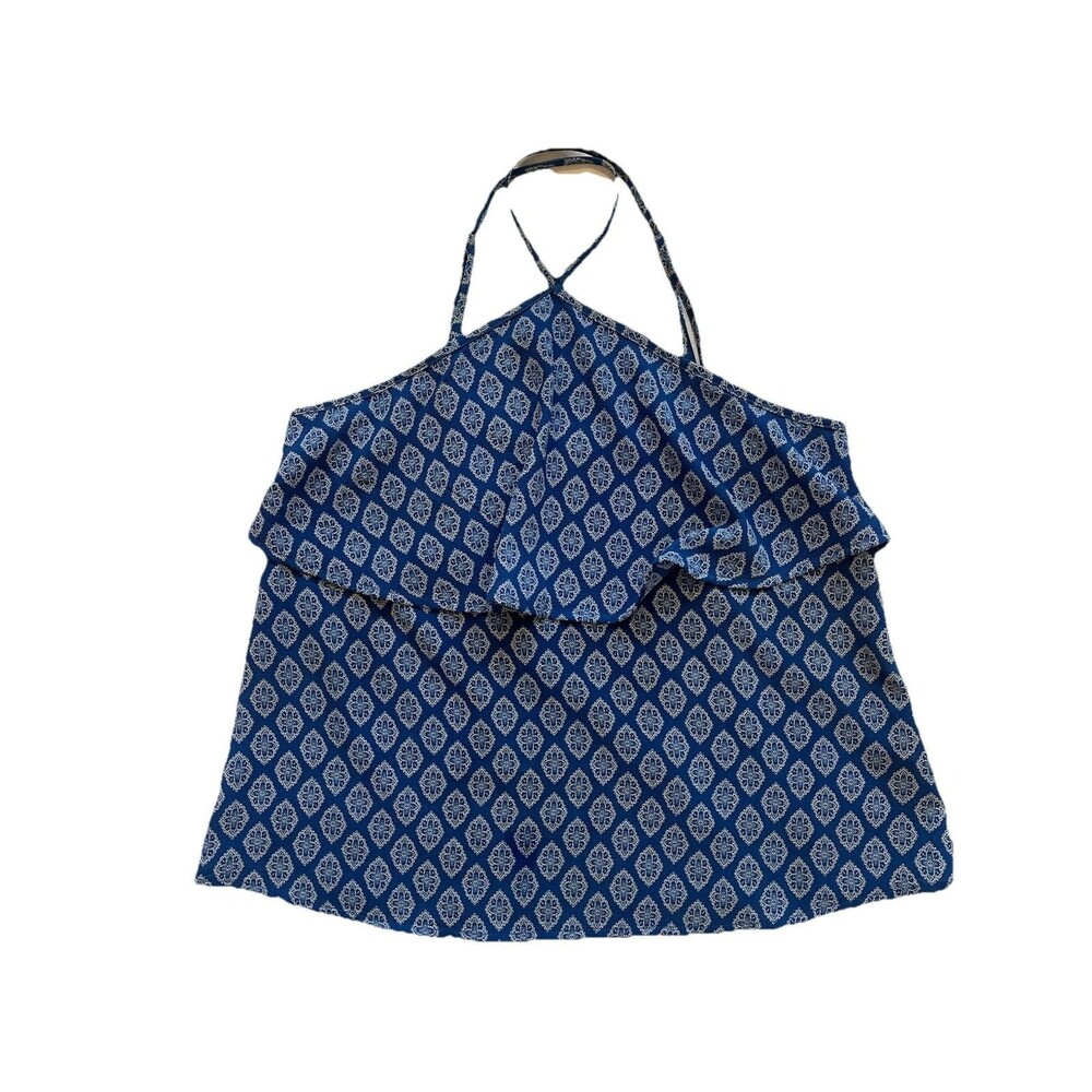 Lily White Neck Halter Cropped Blue Summer Top,‎ Small Adjustable Straps